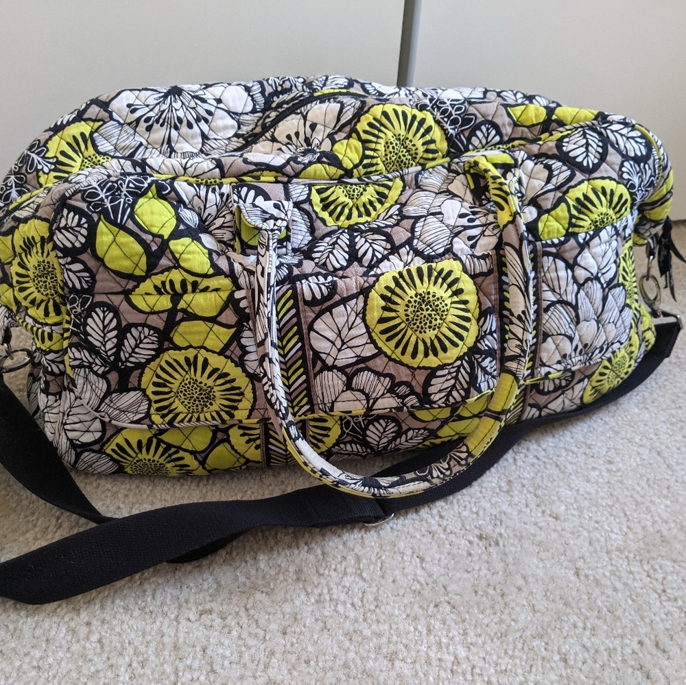 Vera Bradley white, grey, lime green weekender bag